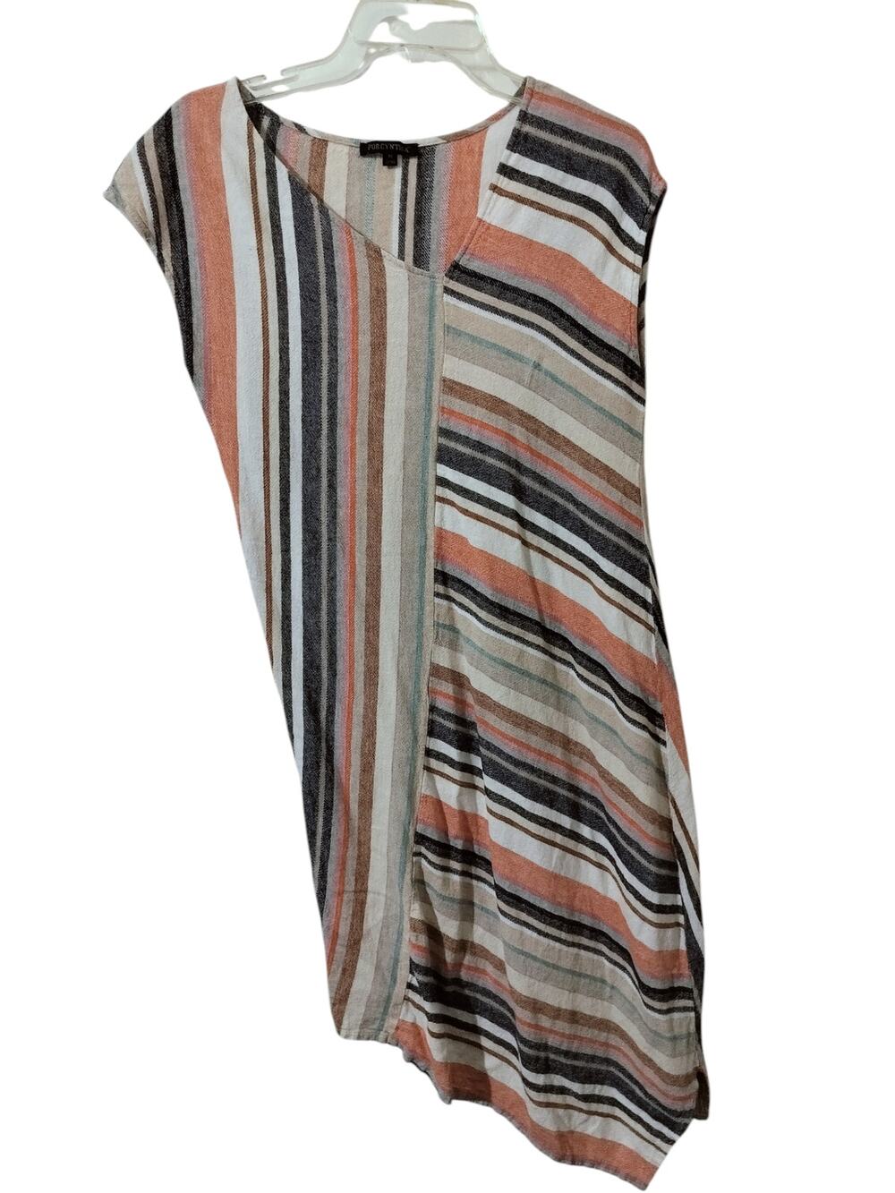 5731))For Cynthia Lagenlook M Multicolored Stripe Linen Blend Asymmetrical Dress